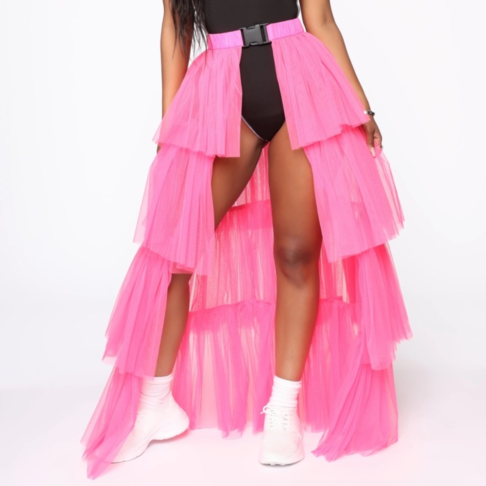 Fashion Nova Hot Pink Layered Tulle Maxi Skirt